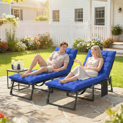 Folding Sun Loungers Set of 2, Oversized Camping Bed, Blue