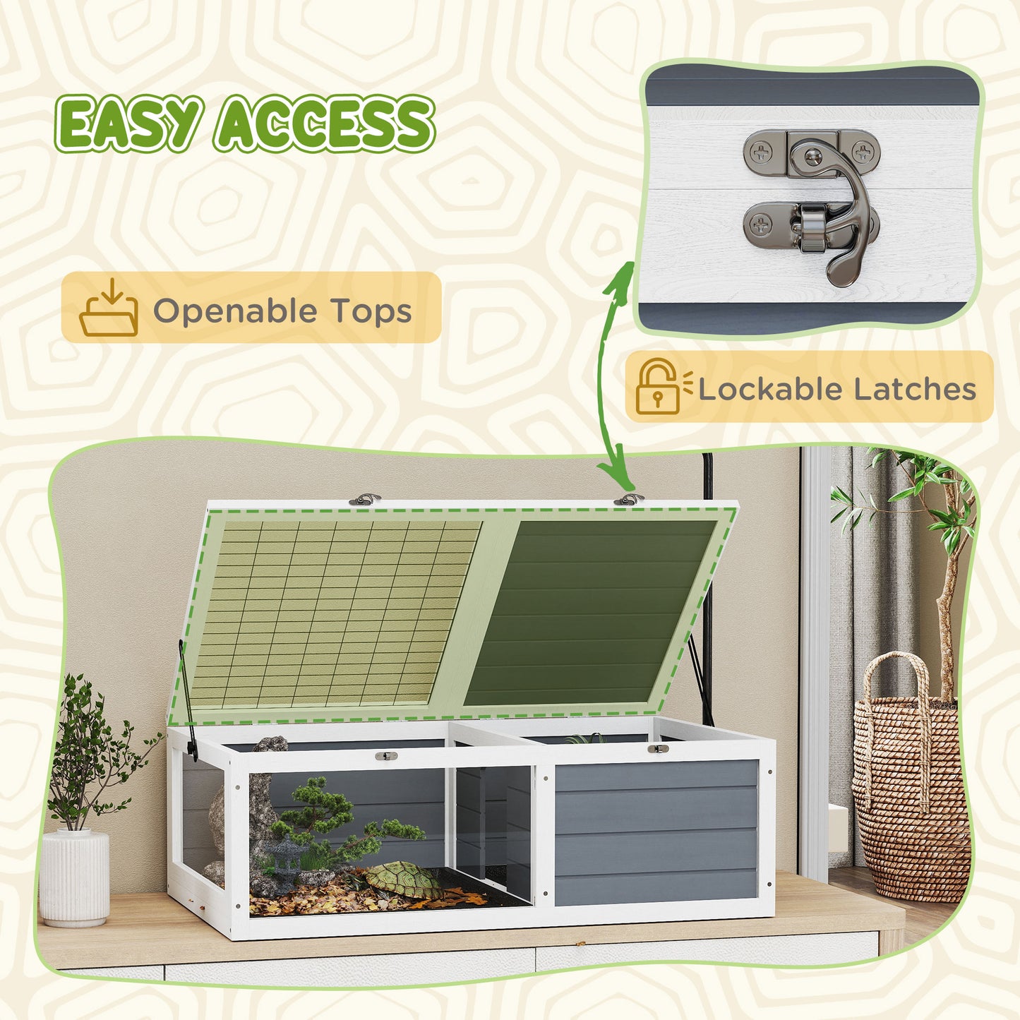 Tortoise House, Wooden Tortoise Table w/ Lamp Holder - Grey