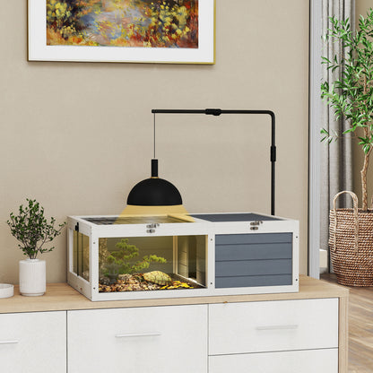 Tortoise House, Wooden Tortoise Table w/ Lamp Holder - Grey