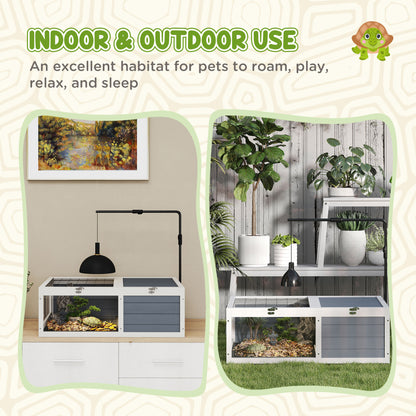 Tortoise House, Wooden Tortoise Table w/ Lamp Holder - Grey