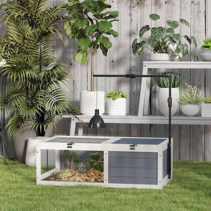 Tortoise House, Wooden Tortoise Table w/ Lamp Holder - Grey