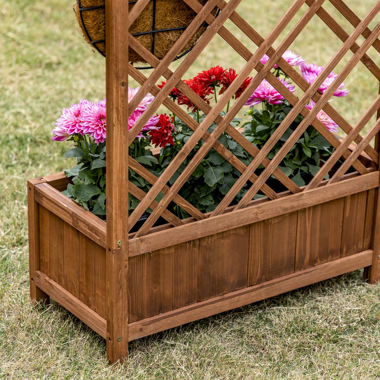 Wooden Planter with Trellis, Raised Bed for Garden, Brown
