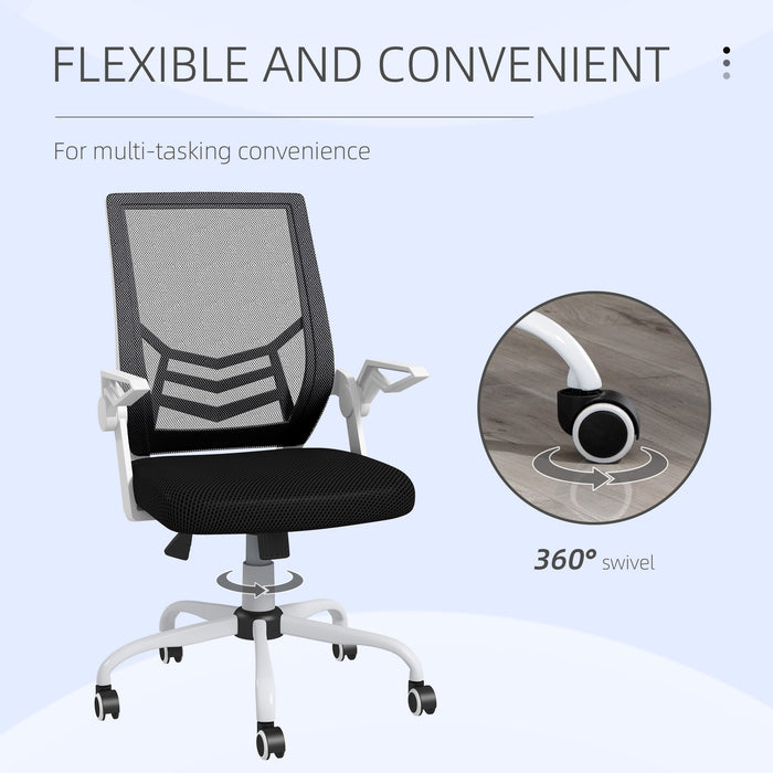 Mesh Office Chair, Computer Desk Chair with Flip-up Armrests, Lumbar Back Support and Swivel Wheels, Black