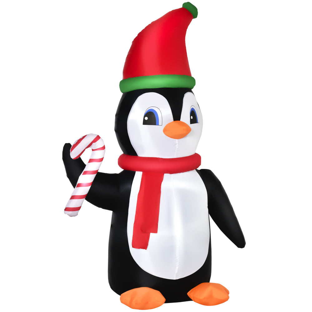 2.5m Inflatable Christmas Penguin Holding Candy Cane Blow Up Outdoor Decoration with LED Lights for Holiday