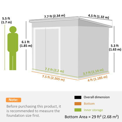 Outdoor Storage Shed, 7.5 x 4.3ft Metal Garden Shed, Light Grey