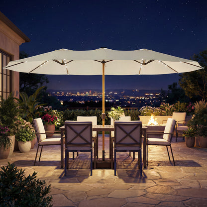Double Sided Garden Parasol with 48 Solar LED Lights 4.6m Cream White