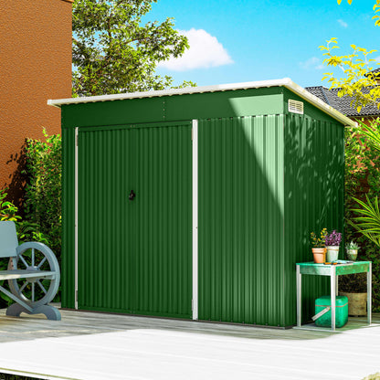Outdoor Storage Shed, 7.5 x 4.3ft Metal Garden Shed, Green