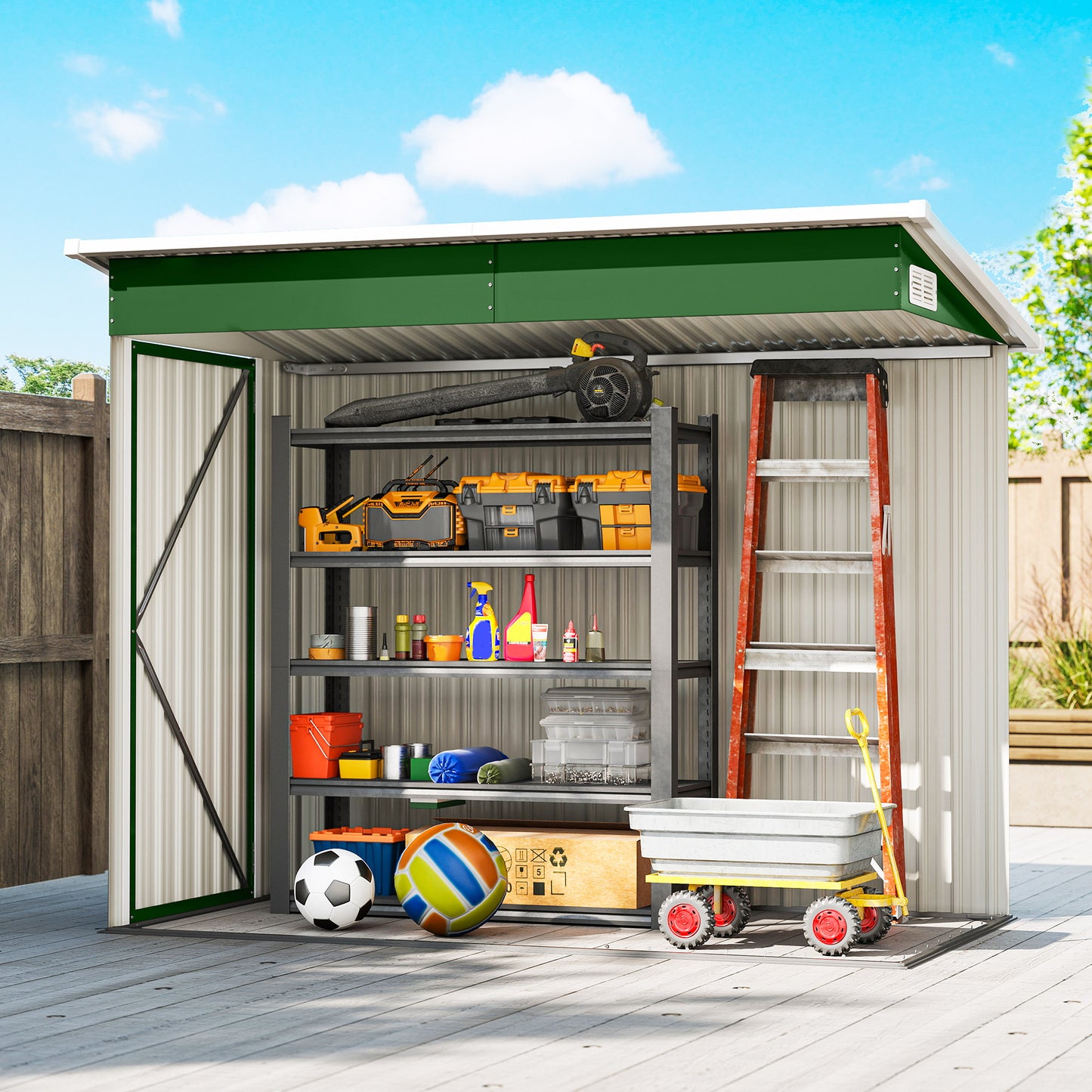 Outdoor Storage Shed, 7.5 x 4.3ft Metal Garden Shed, Green