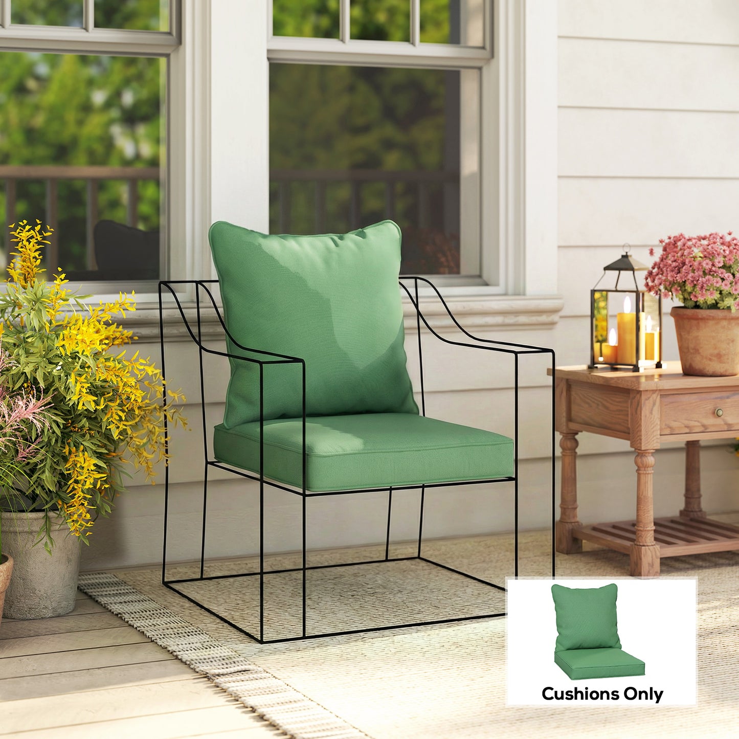 Garden Chair Cushion with Seat & Back Pad, CUSHION ONLY, Green