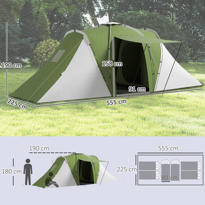 4-6 Man Camping Tent with 2 Bedroom and Living Area, Green, White
