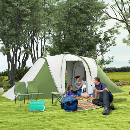 4-6 Man Camping Tent with 2 Bedroom and Living Area, Green, White