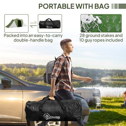 4-6 Man Camping Tent with 2 Bedroom and Living Area, Green, White