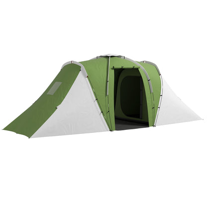 4-6 Man Camping Tent with 2 Bedroom and Living Area, Green, White