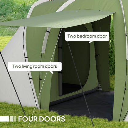 4-6 Man Camping Tent with 2 Bedroom and Living Area, Green, White
