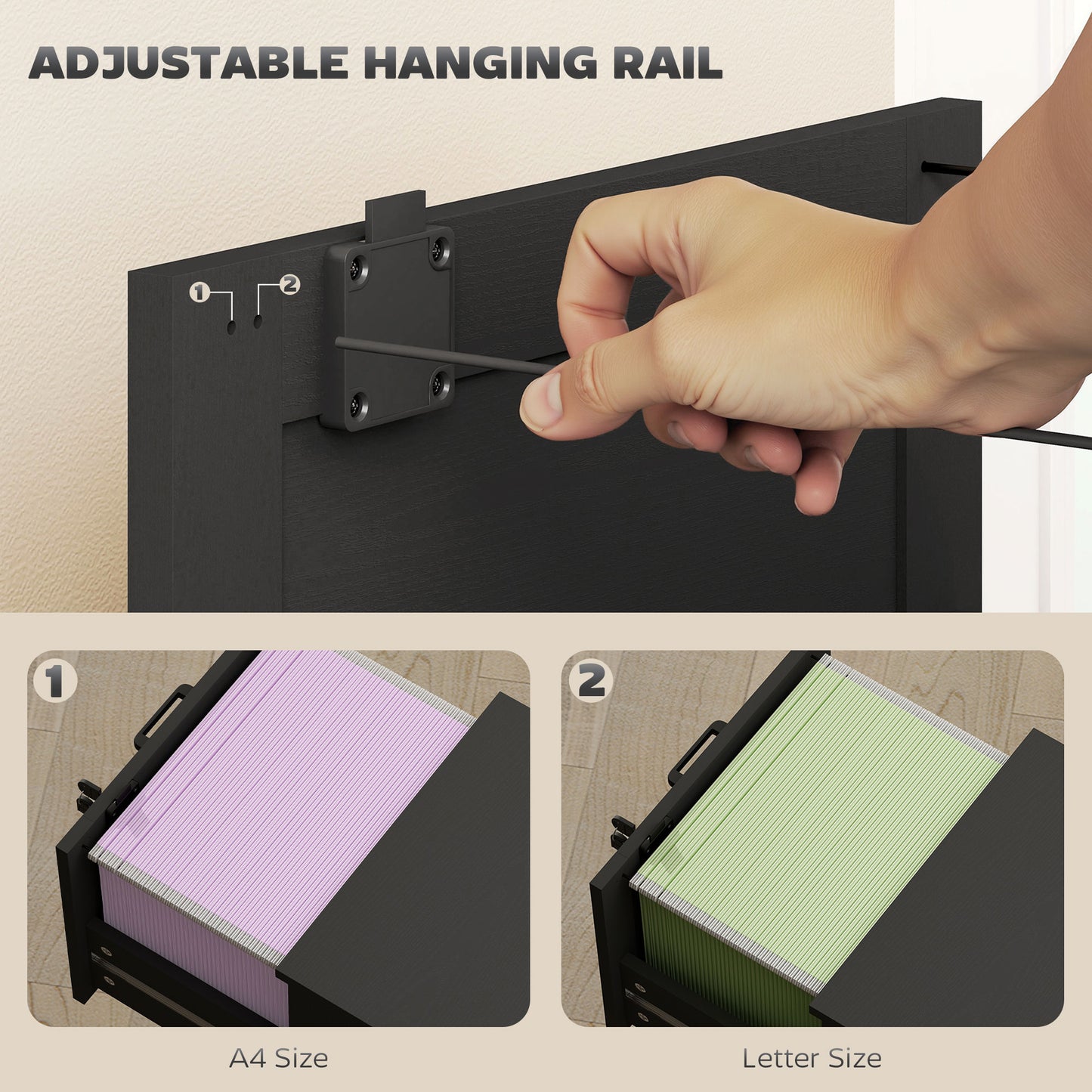 3-Drawer File Cabinet, Lockable Filing Cabinet for A4 Letter, Black