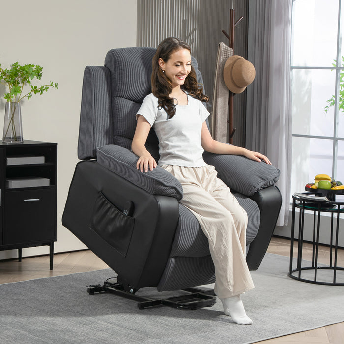 Power Lift Recliner Chair with Remote Control and 2 Side Pockets, Dark Grey