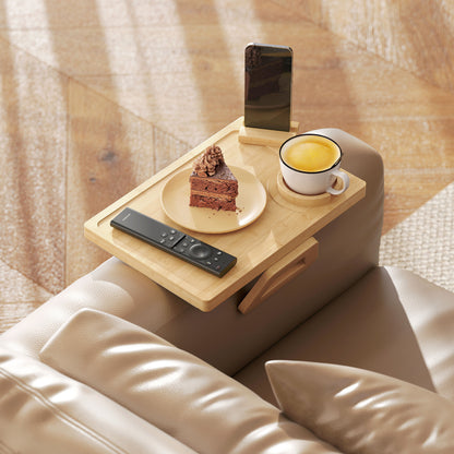 Anti-Slip Sofa Armrest Tray with Phone and Cup Holder, Natural