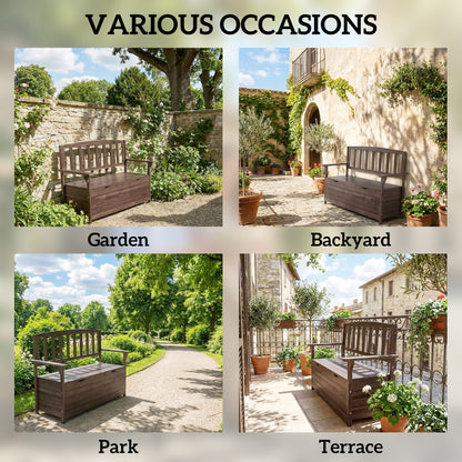 Outdoor 2 Seater Garden Bench, Garden Storage Bench with Backrest