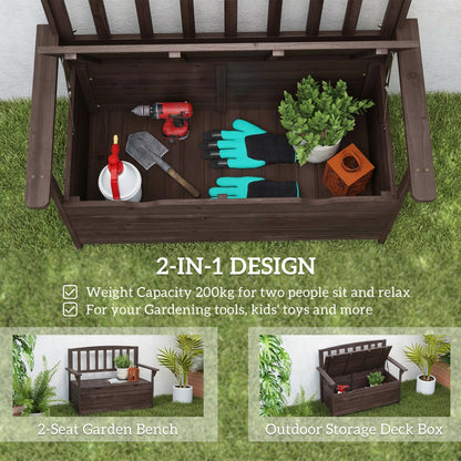 Outdoor 2 Seater Garden Bench, Garden Storage Bench with Backrest