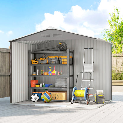 8 x 6ft Garden Storage Shed with Double Door, Light Grey