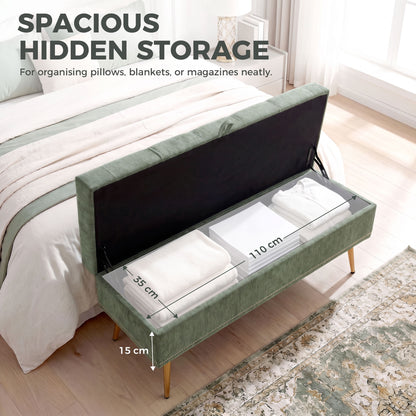 Storage Ottoman, Chenille Ottoman Storage Box, Light Green