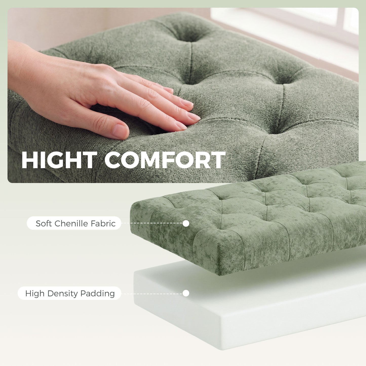 Storage Ottoman, Chenille Ottoman Storage Box, Light Green