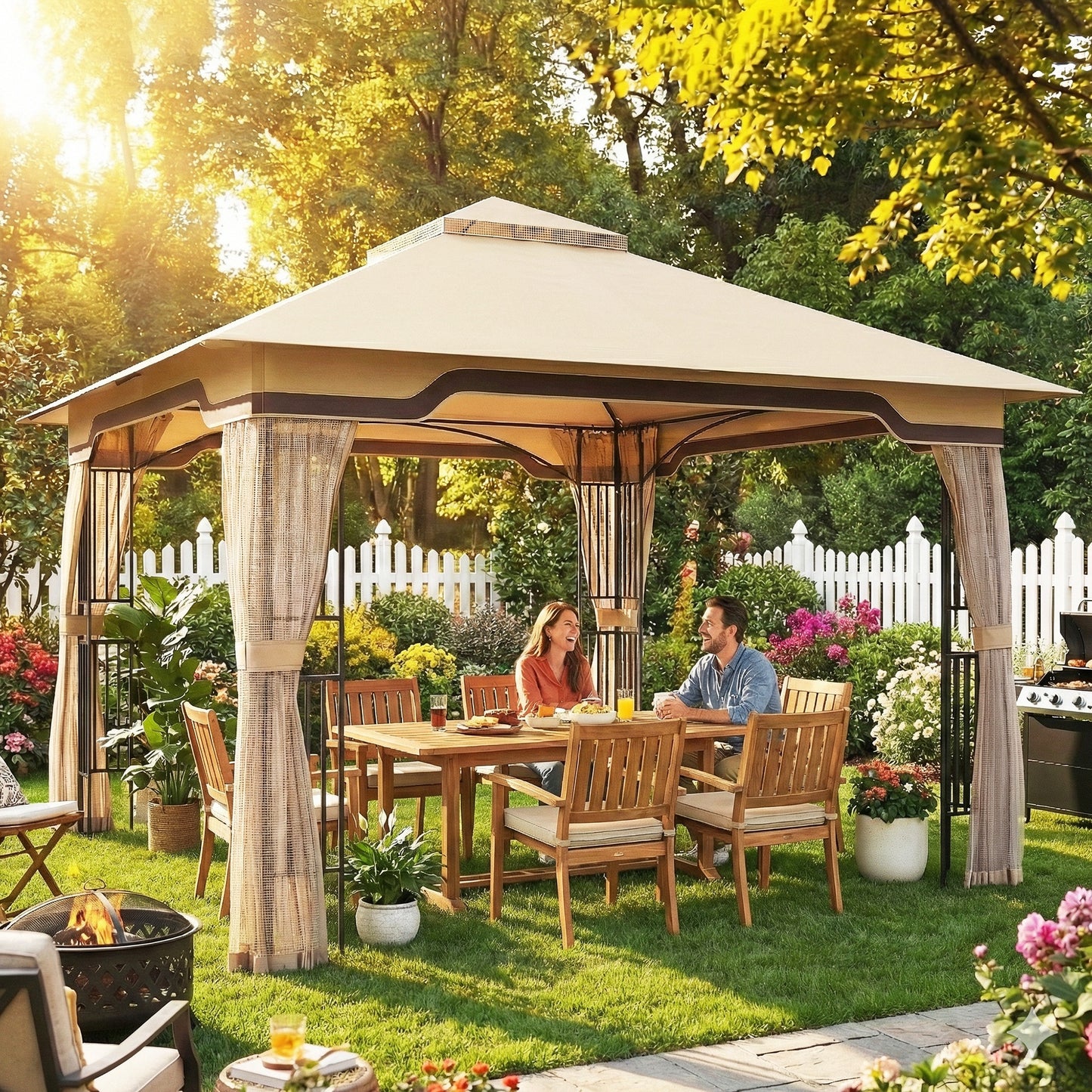 3.3 x 3.3 m Garden Gazebo with Shelves, UPF50+ Permanent Gazebo