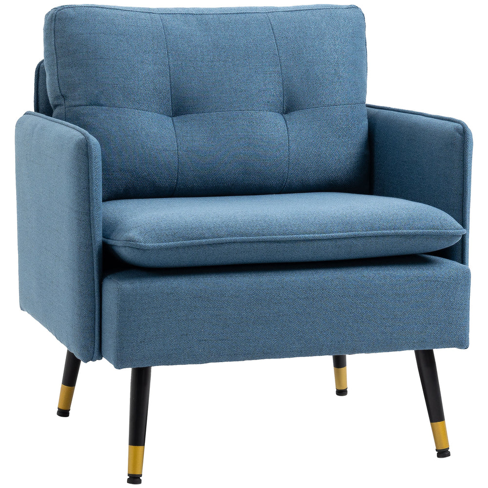 Modern Armchairs with Steel Legs, Upholstered Button Tufted Accent Chairs for Living Room and Bedroom, Blue