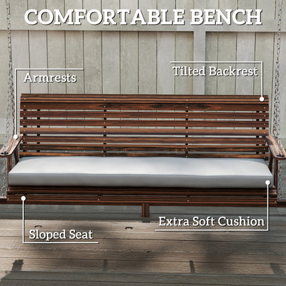 3 Seater Wooden Garden Swing Seat Chair with Side Trays and Cushion