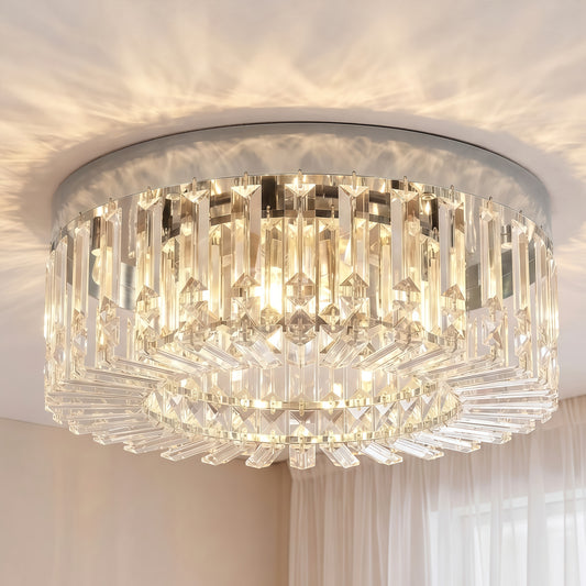 Crystal Ceiling Light with 160 Crystal Pendants, Silver Tone