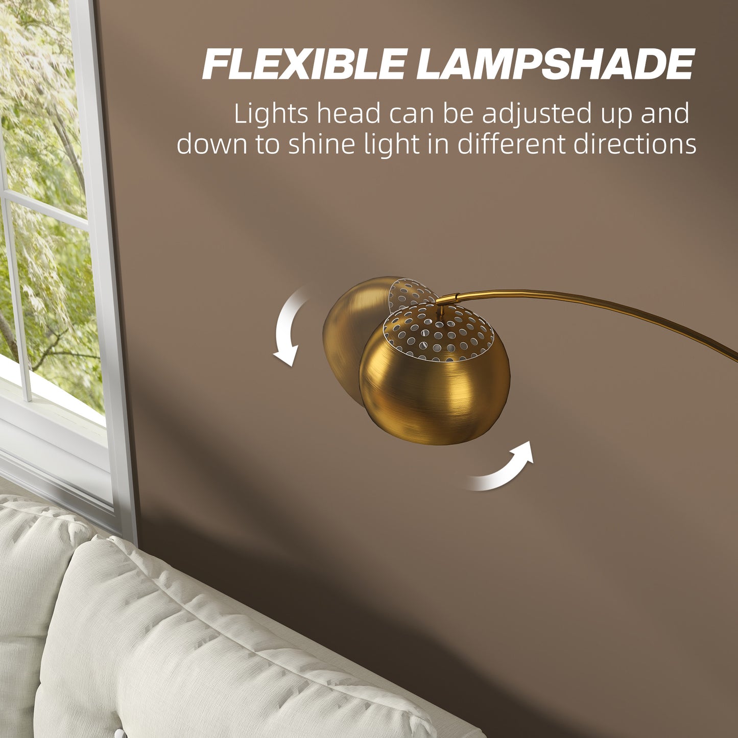 Arc Floor Lamp for Living Room, Free Standing Tall Lamp, Gold Tone
