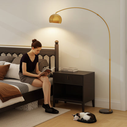 Arc Floor Lamp for Living Room, Free Standing Tall Lamp, Gold Tone