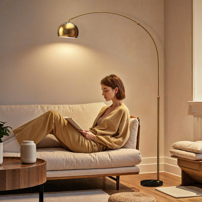 Arc Floor Lamp for Living Room, Free Standing Tall Lamp, Gold Tone