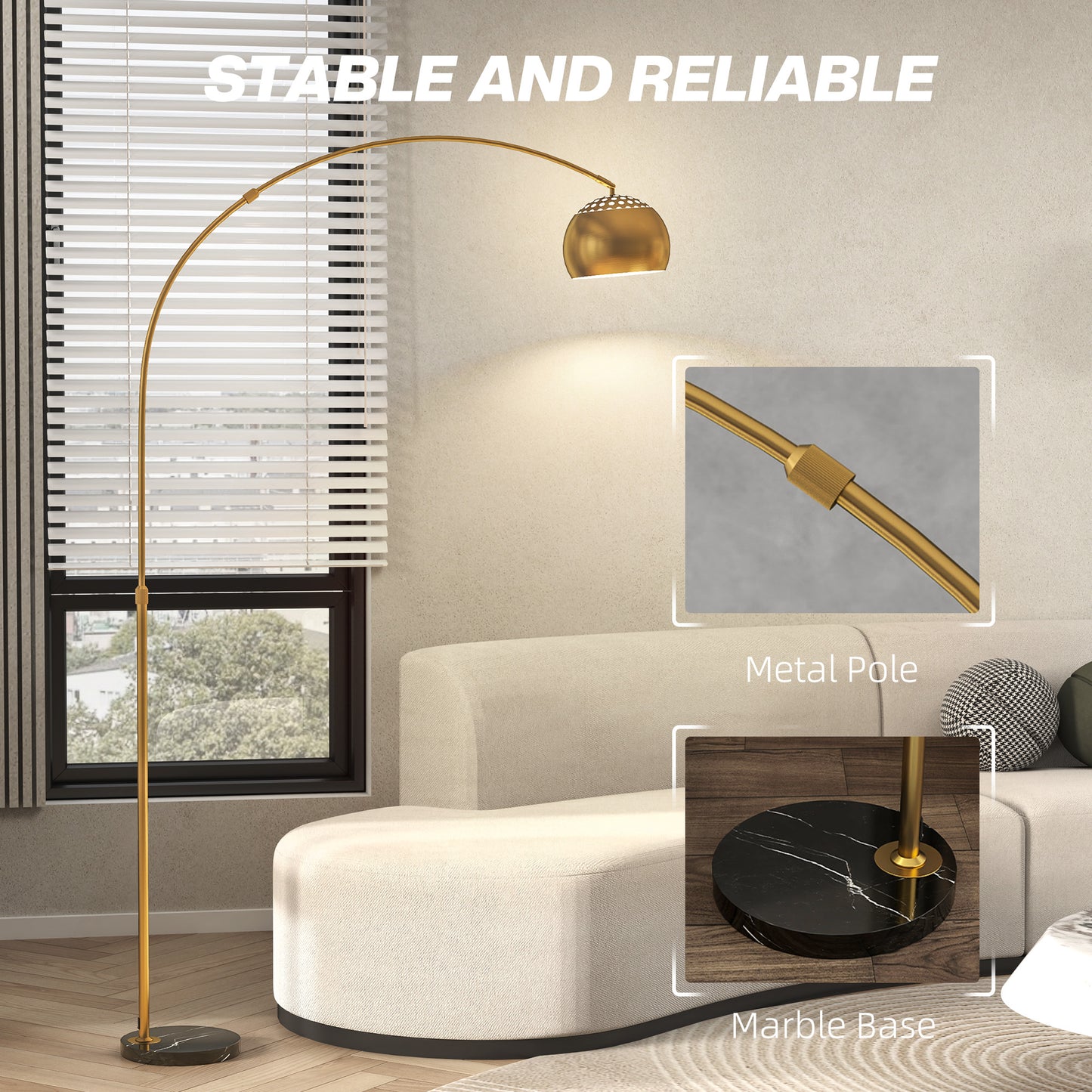 Arc Floor Lamp for Living Room, Free Standing Tall Lamp, Gold Tone