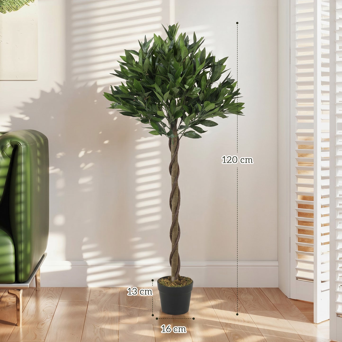 Artificial Bay Laurel Topiary Trees with Twisted Trunk, Realistic Lush Topiary Ball Tree with Weighted Pot, 4FT Indoor Greenery Plant for Home Office Garden Decor, Set of 2, Green