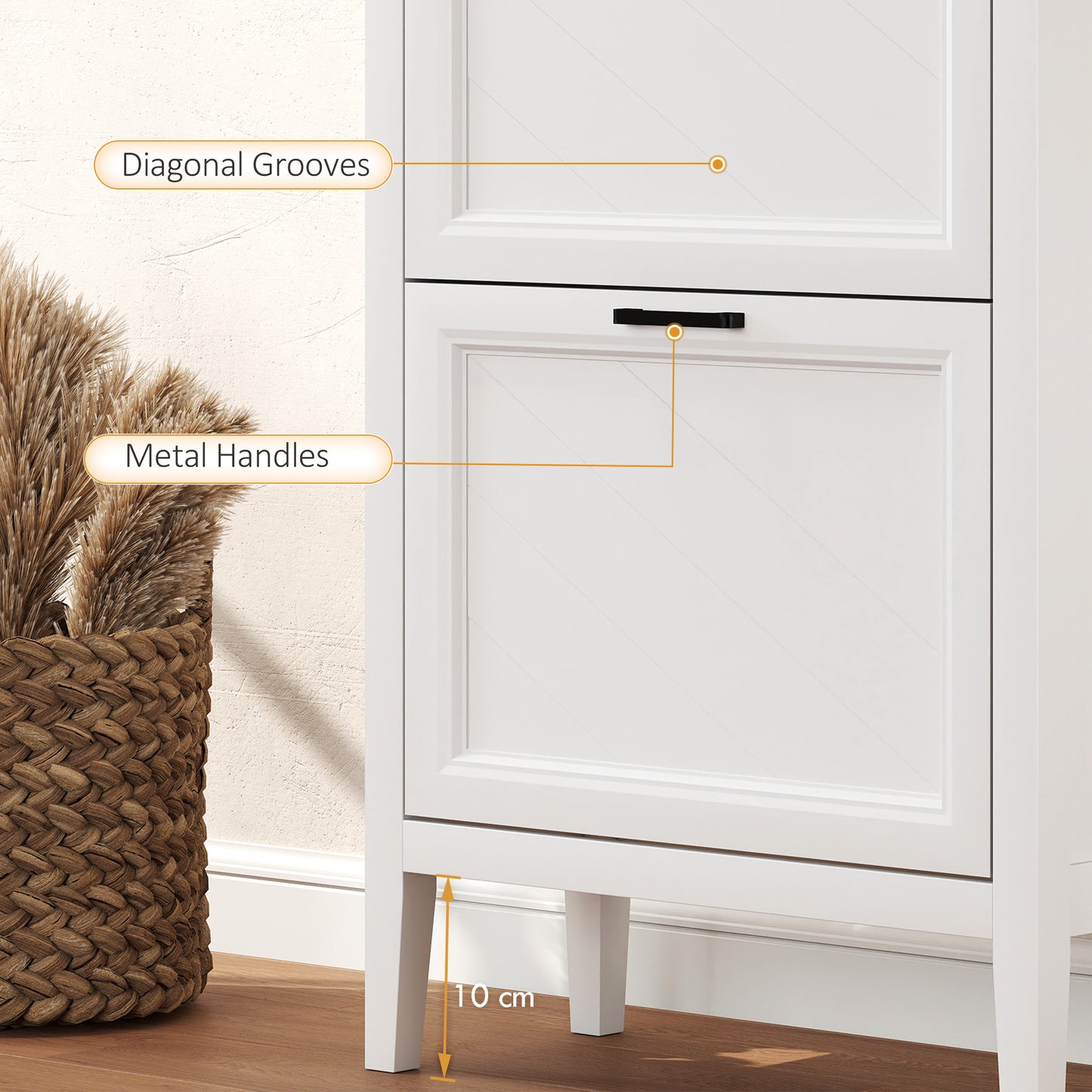 Shoe Cabinet with 2 Flip Drawers, Narrow Shoe Storage Cabinet, White