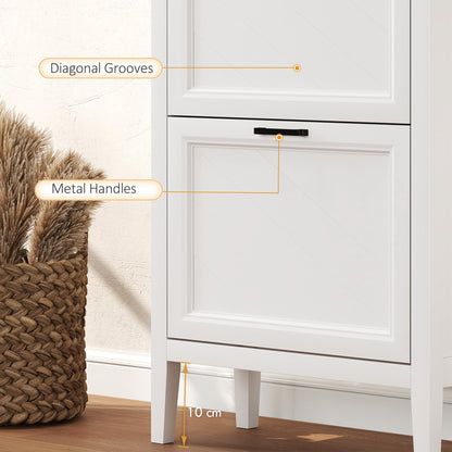 Shoe Cabinet with 2 Flip Drawers, Narrow Shoe Storage Cabinet, White