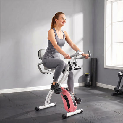 4-In-1 Folding Exercise Bike with Resistance Bands, Pink