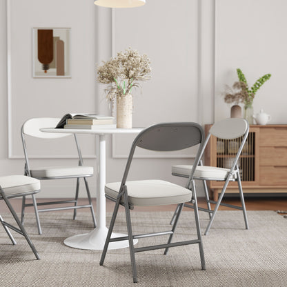 Folding Chairs Set of 4 with Cushioned Seat, Steel Frame, Off-White
