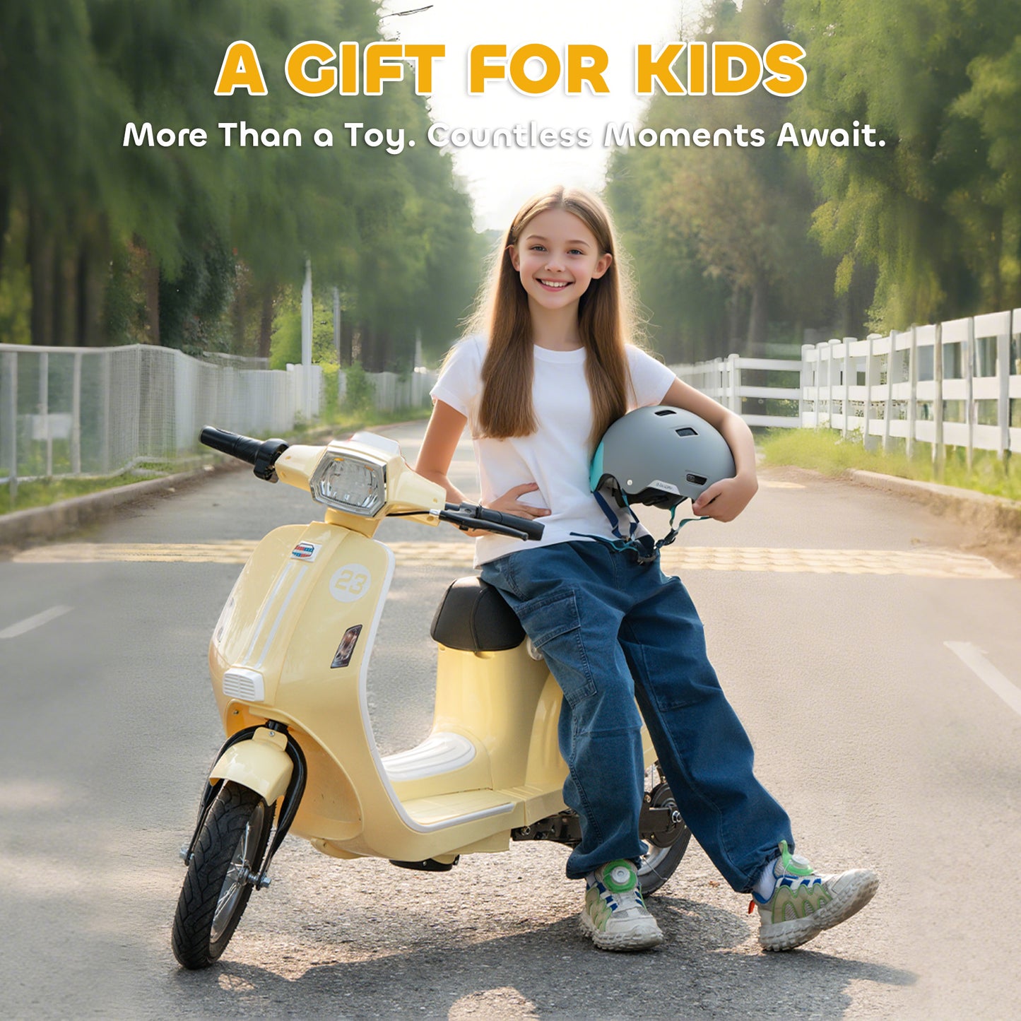 24V Battery Powered Ride on Motorcycle with Manual Throttle, Beige