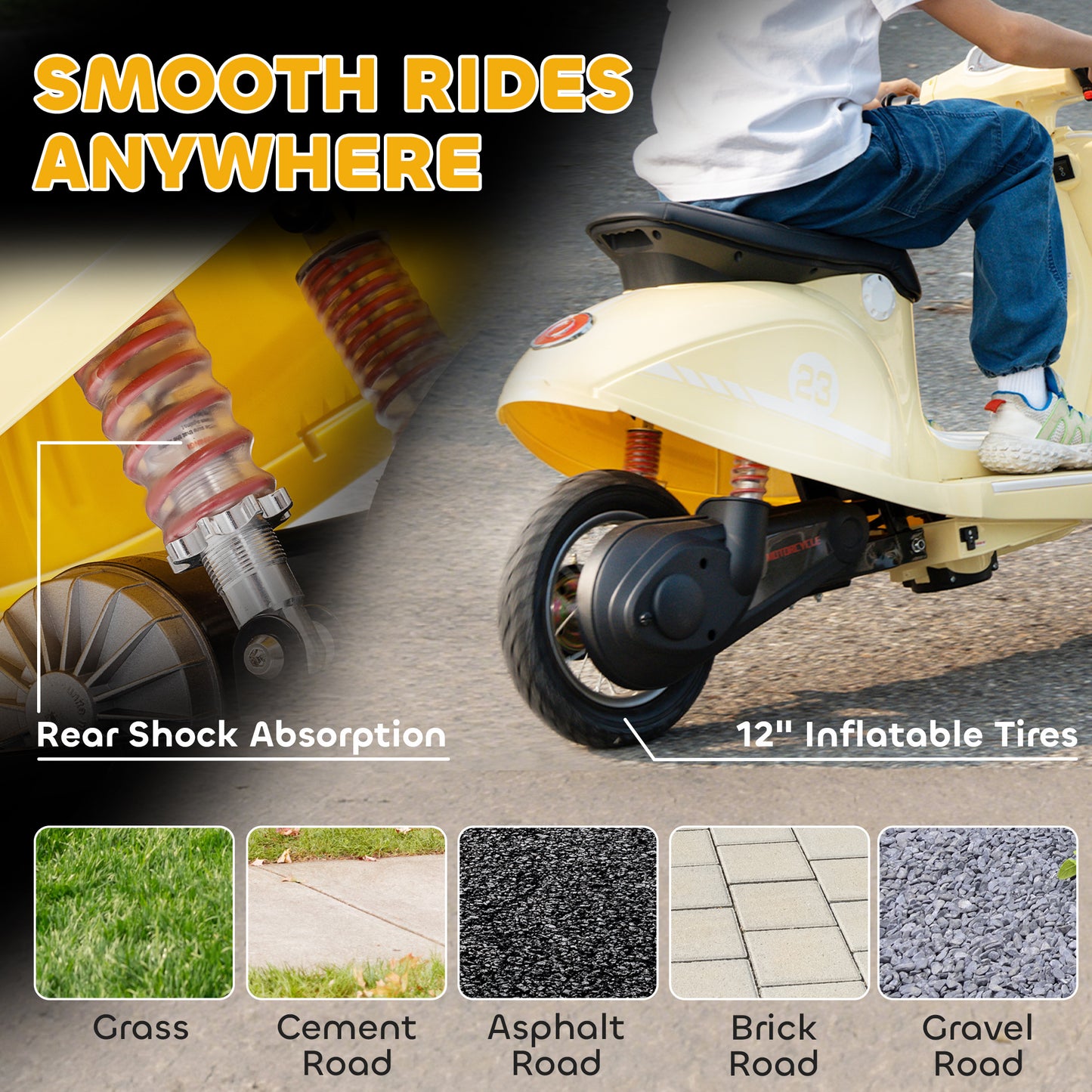 24V Battery Powered Ride on Motorcycle with Manual Throttle, Beige