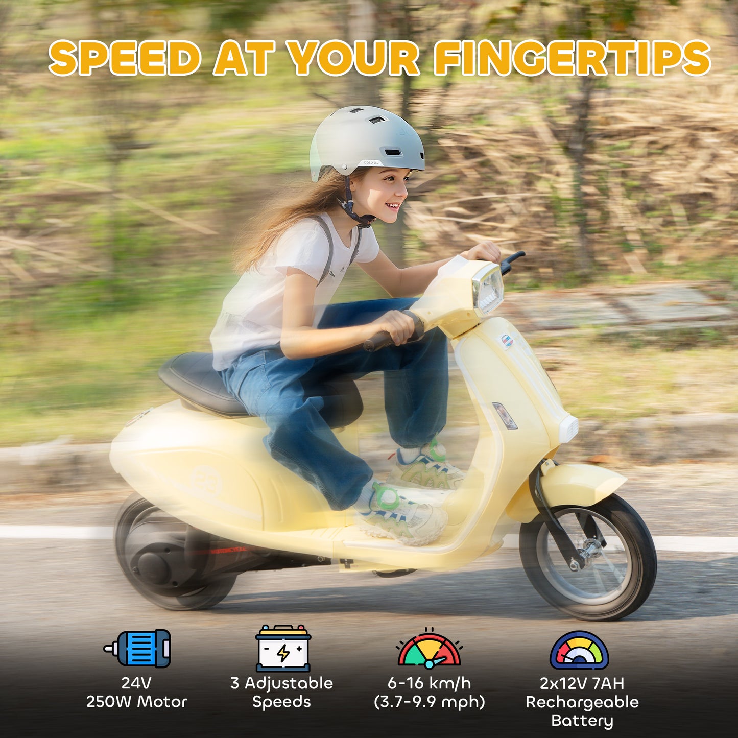 24V Battery Powered Ride on Motorcycle with Manual Throttle, Beige