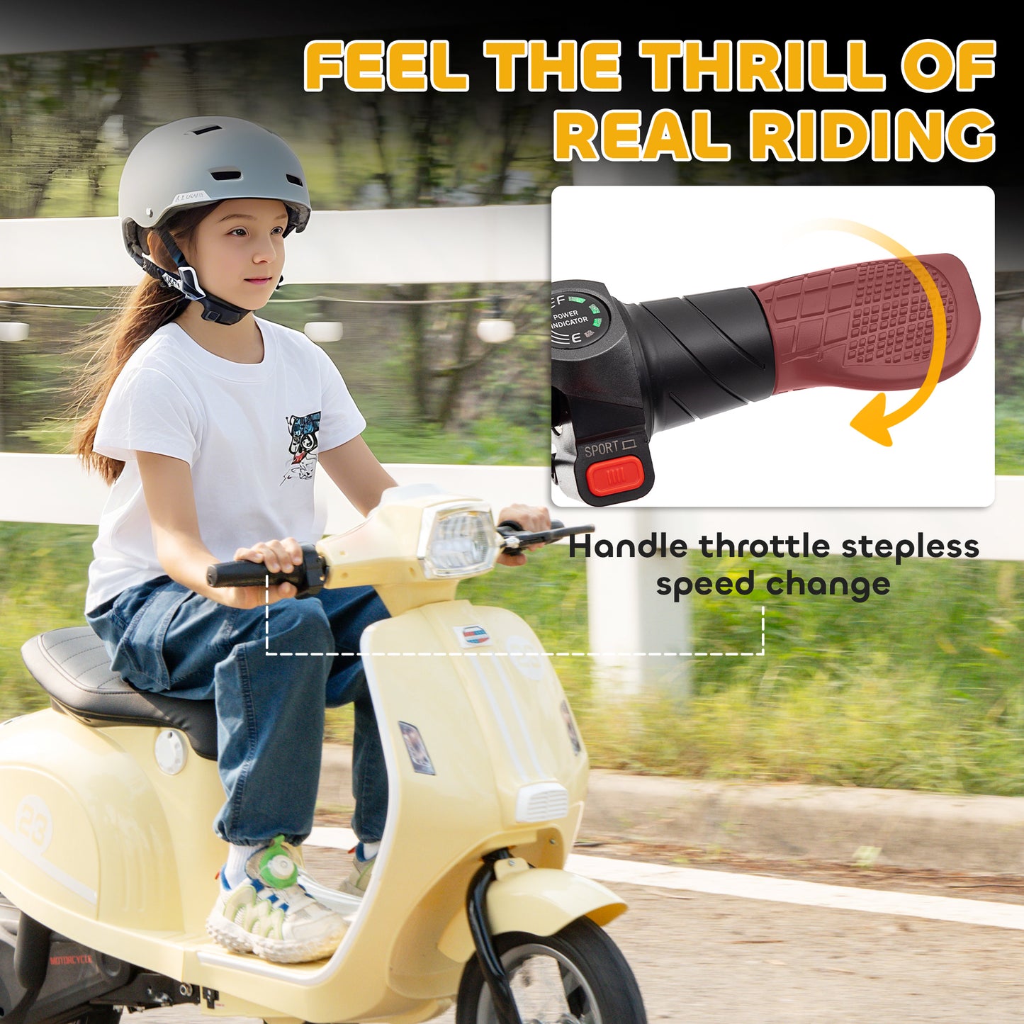 24V Battery Powered Ride on Motorcycle with Manual Throttle, Beige