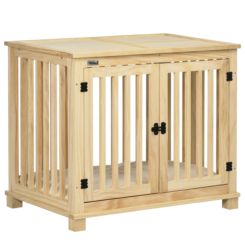 Wooden Dog Crate End Table w/ Soft Washable Cushion, for Medium Dogs