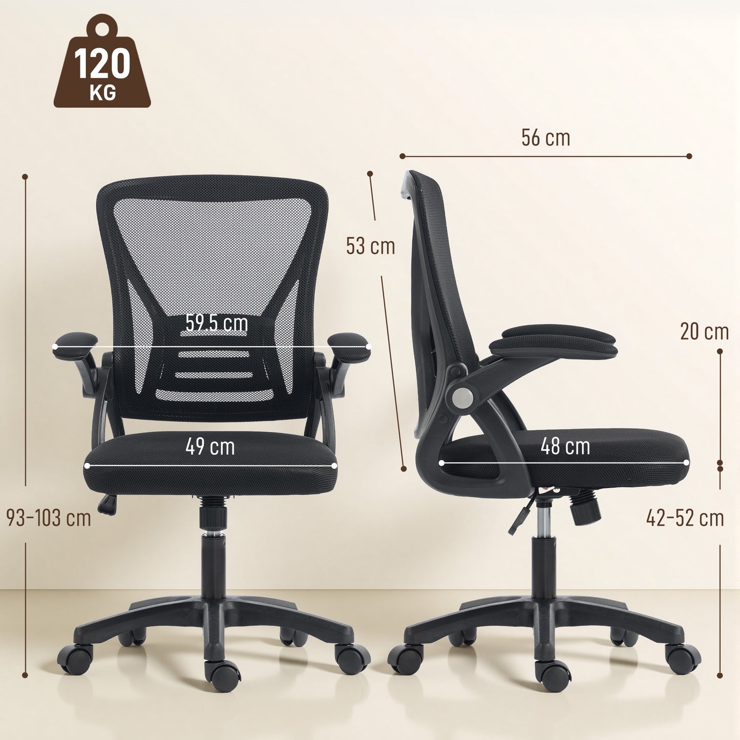 Mesh Office Chair, Desk Chair with Flip-up Armrests, Lumbar Support, Black