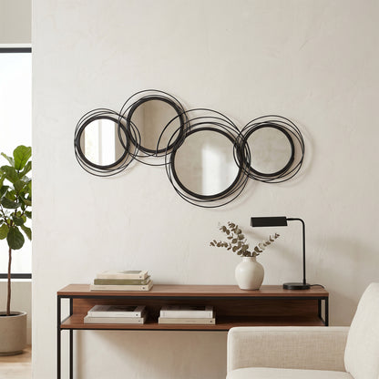 Metal Wall Art 56cm Modern Decorative Mirror Decor Hanging Home Wall Sculptures for Living Room Bedroom Dining Room, Black