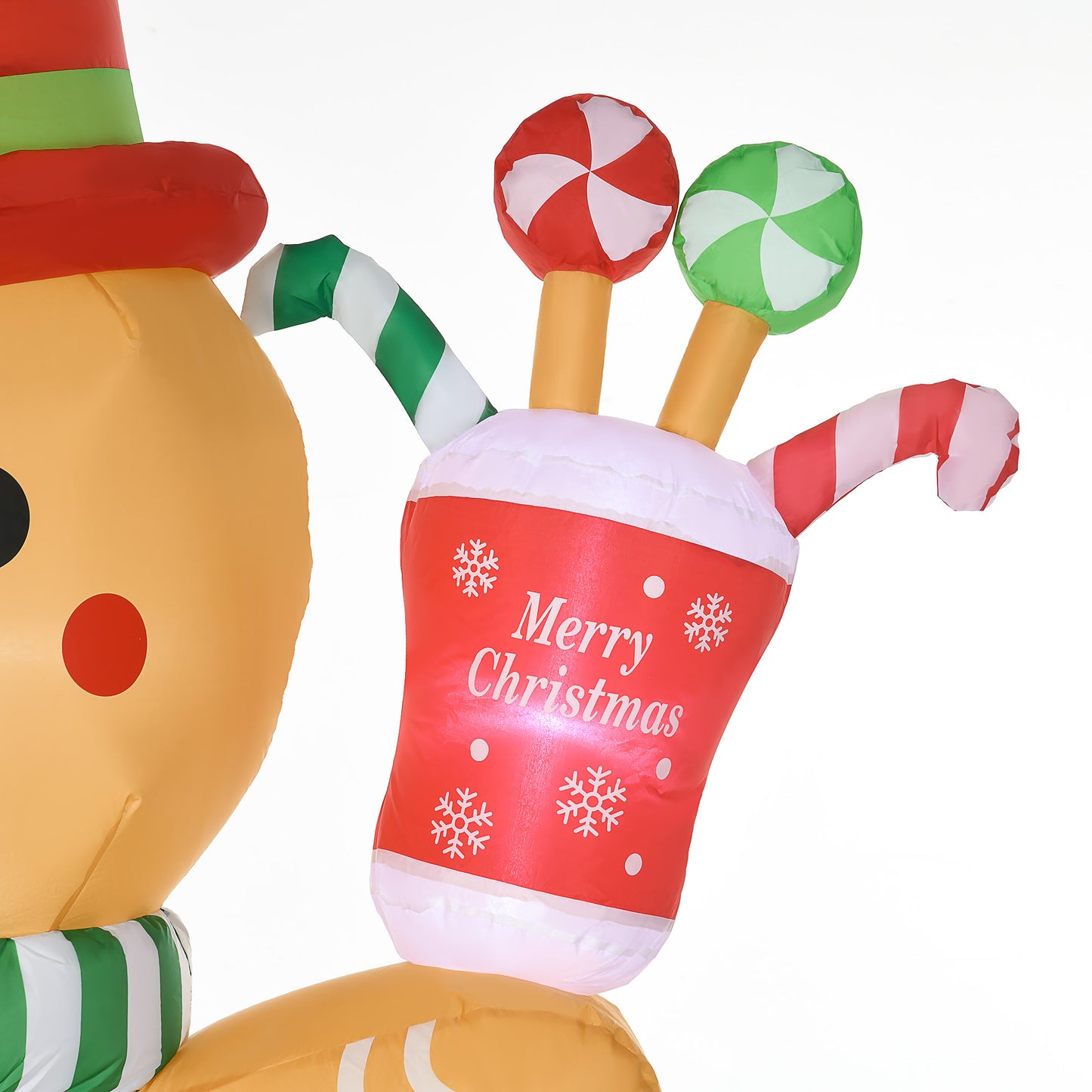 7.5ft Christmas Inflatables Gingerbread Man with Candy Cane LED Lights