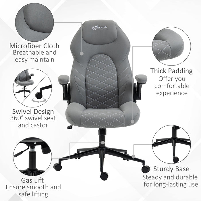 Home Office Desk Chair, Computer Chair with Flip Up Armrests, Swivel Seat and Tilt Function, Grey