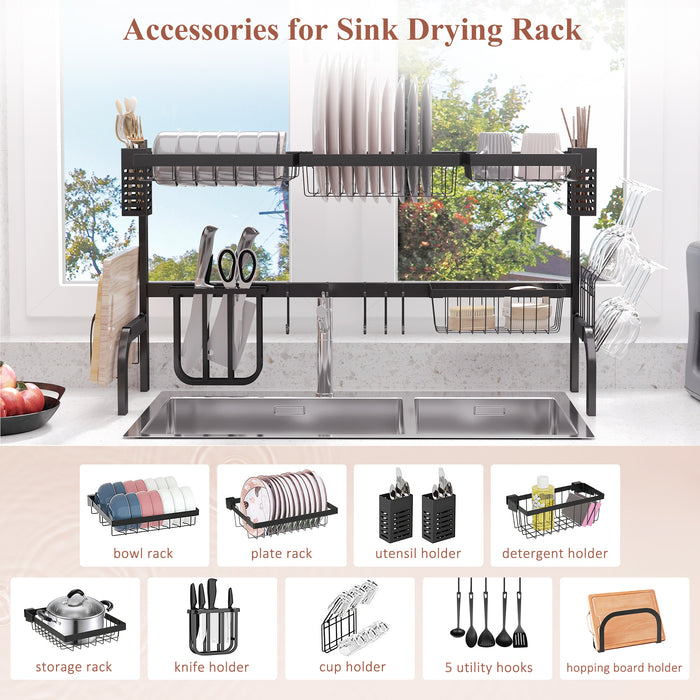 Over The Sink Dish Drainer Rack, 2 Tier Dish Rack for Kitchen, Black