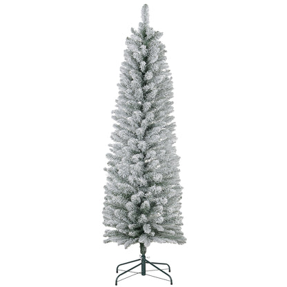 5 Foot Artificial Pencil Christmas Tree with  Snow Flocked Tips, White